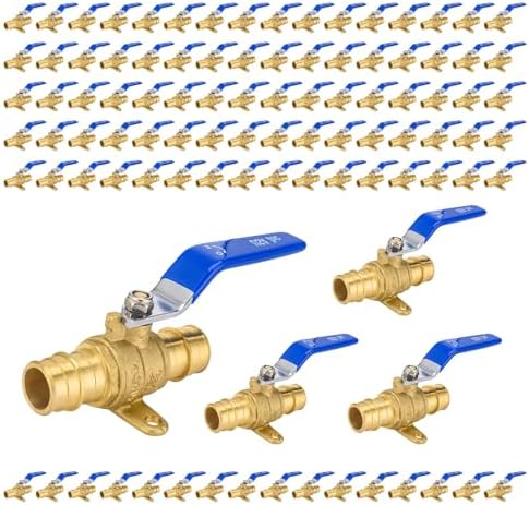 100-Pack Foskan 3/4" Brass PEX Expansion Drop Ear Ball Valve with Blue Handle, Full Port Shut-off Valve for Hot and Cold Water Distribution