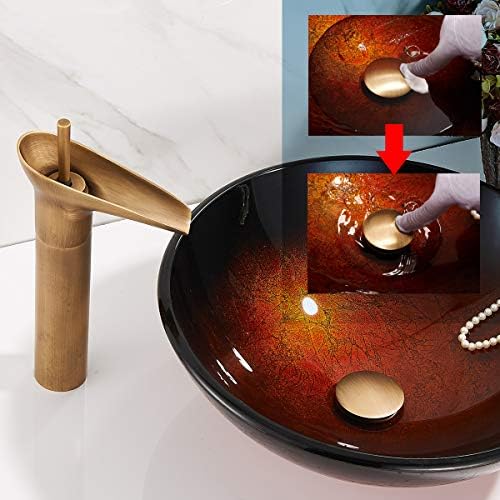 REGALMIX Antique Brass Pop UP Drain, Bathroom Vessel Lavatory Vanity Faucet Sink Stopper, Built-in Anti-Clogging Strainer, Fits Standard American Drain Hole(1-1/2" to 1-3/4"),Without Overflow RWF082S