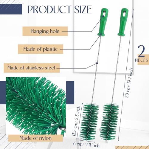 Baderke 2 Pcs Drain Brush Pipe Cleaning Tube Brush, Green, 19.7 x 2.4 Inch