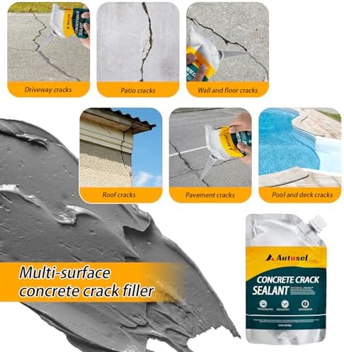 Concrete Crack Filler, Cement Crack Filler, Self-Leveling Crack Filler Concrete Repair, Asphalt Crack Filler, Quick-Drying – No Cracking, Sealant for Repairing Driveway Cracks and Roof Leaks – 6 Pack