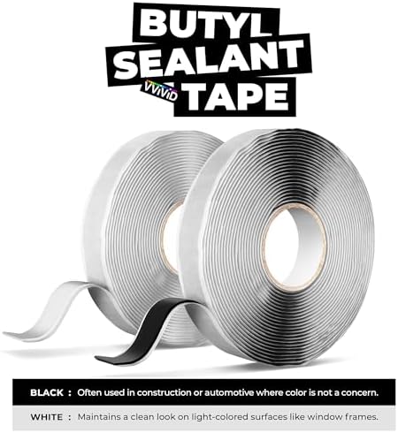 VViViD Premium Butyl Sealant Tape, Durable Rubber Sealer, Waterproof, Weatherproof, Noise & Vibration Reduction, White 1” Thick (37ft)