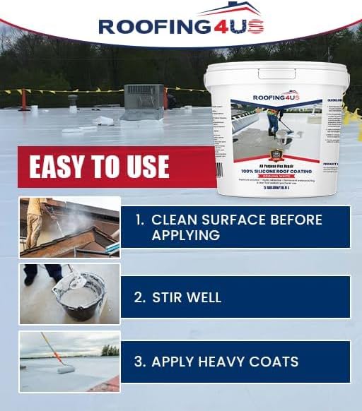 All-Purpose Flex Repair 100% Silicone Roof Sealant | Premium Waterproof Coating, Primer-Free, UV-Resistant, Long-Lasting Protection Against Leaks (Cooling White) (‎Cooling White, 4 Gallon)