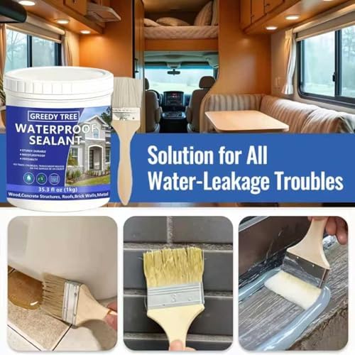 Clear Invisible Waterproof Sealant, Transparent Sturdy Roof Leak Repair Coating, No Trace Waterproof Paint for Wood Concrete Brick Metal, Includes 2 Brushes & Gloves