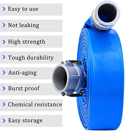 3" x 50ft PVC Lay Flat Discharge Hose With Aluminum Camlock C & E Fittings, Cam Lock Fitting, Heavy Duty Reinforced Pump Backwash Hose Assembly | Fittings, Cam Lock Fitting, Heavy Duty Reinforced Pump Backwash Hose Assembly