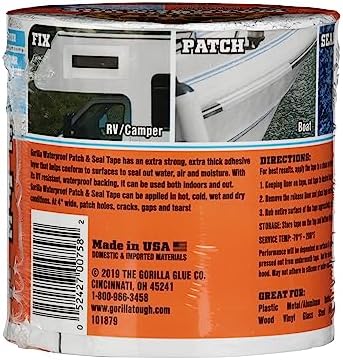 Gorilla Waterproof Patch & Seal Tape, White Tape, 4" x 10' - Permanent Weather Resistant Seal for Leaks and Repairs (Pack of 16)