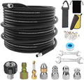 Sewer Jetter Kit for Pressure Washer,Water Jet Drain Cleaning Hose with Corner Rotating Button Spring Nose 1/4" NPT Sewer Cleaning Tool High-Pressure Nozzles,5800 PSI 100 FT