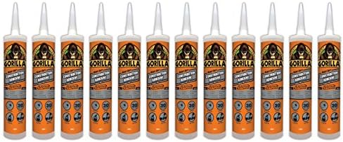 Gorilla Heavy Duty Construction Adhesive, White Glue, 9 Ounce Cartridge - Gap Filling and Waterproof (Pack of 12)