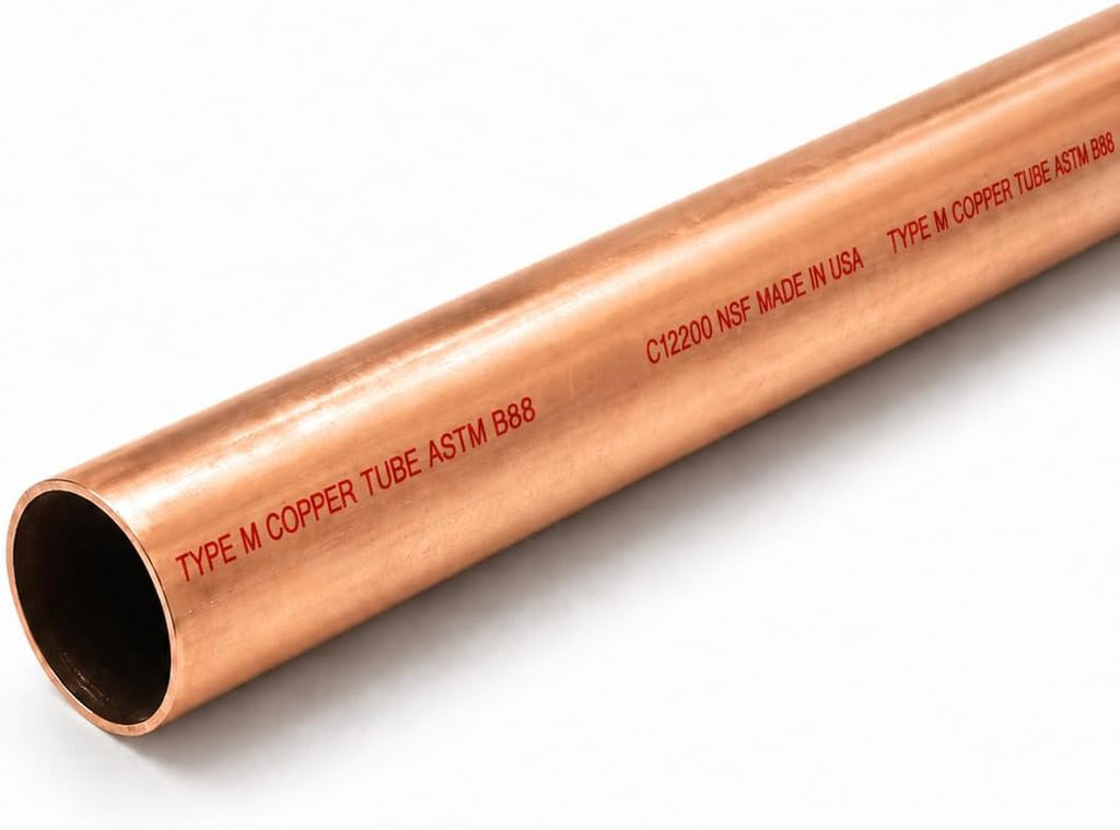 1-1/2 Inch Type M Copper Pipe, Rigid Plumbing Tube for Water, HVAC and Refrigeration, ASTM B88 Certified, Sweat-Solder Compatible (1.5, 1-1/2" (1.625" OD / 1.527" ID) Inches, Inches, 12, Inches)