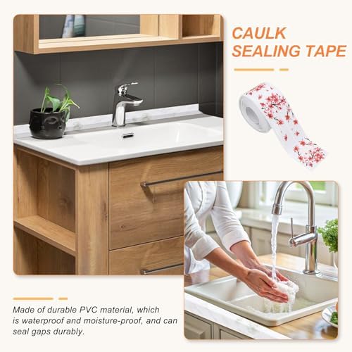PATIKIL Caulk Tape Waterproof Self Adhesive, PVC Toilet Caulking Sealant Strip Bathtub Caulk Sealing Strip Tape for Bathroom Kitchen Countertop, Red Flowers (1.5 Inch x 10.5 Ft)
