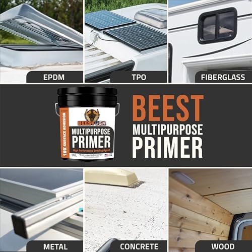 BEEST RV Roof Repair Kit Includes: Roof Coating 5G, EPDM Primer 1G, RV Cleaner 32 Oz, Non-Sag Lap sealant, Self-Leveling Lap Sealant, Seam Roller, Seam Tape & Gloves| Repair & Maintenance Bundle