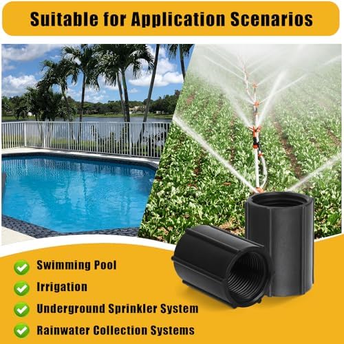 PEUTIER 12pcs 3/4 Inch Double Female Hose Connector, Female Threaded PVC Coupling with Sealing Tape Sprinkler Pipe Adapter Fitting for Garden Drip Irrigation Systems Work