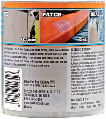 Gorilla Waterproof Patch & Seal Tape, Clear Tape, 4" x 8' - Permanent Weather Resistant Seal for Leaks and Repairs (Pack of 16)
