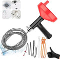Drain Snake Auger, Plumbing Snake Drain Hair Clog Removal Tool, Heavy Duty Snake Auger, Sink Unclogger Drain Cleaner Tool for Bathroom Kitchen Tub Shower Drain Clog Remover with Gloves, Red（33 Feet ）