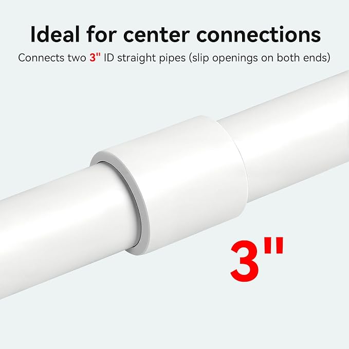 1Pack 3 Inch White PVC Pipe Coupling, Socket x Socket, Schedule 40 Heavy Duty Slip Connectors for DIY Garden Support, Sprinkler System (3 Inch)