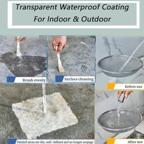 Transparent Waterproof Coating for Indoor & Outdoor, 5.29oz Waterproof Sealant Clear, Water-Based Invisible Leak Repair Glue for Roofs, Walls, Garden, Terraces, Cracks, Concrete, Wood (1PC)