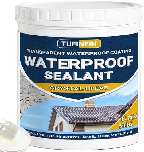 Waterproof Sealant 17.6 Oz Clear, TUFINEIN Transparent Waterproof Coating Water-Based Invisible Agent Roofs, Walls, Garden, Terraces Indoor & Outdoor
