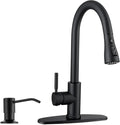 WEWE Kitchen Faucet with Soap Dispenser, 3-Mode Sprayer, Matte Black