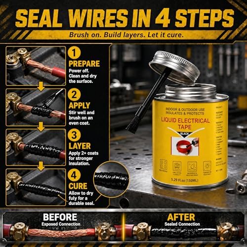 5.29 oz Liquid Electrical Tape, Waterproof Sealing Glue with Brush Cap, Insulating Sealant for Electrical Connections, Plugs, Circuit Boards, Marine & Automotive Use (Black)