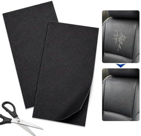 2PCS 8×4 Inch PU Leather Patch for Car Seat Repair, Self-Adhesive Leather Repair Patch Tape for Vinyl Leather Upholstery, Car Seat Furniture Repair Kit (Black)