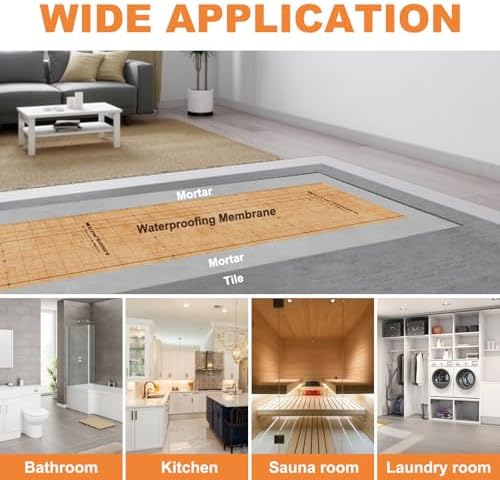 180 Sq Ft Waterproof Membrane with Pre-Marked Grid Design, 24Mils Thick