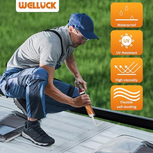 WELLUCK 1PC Self Leveling RV Roof Sealant Lap for RV Roofs, White Flexible Repair Caulking Rubber Epdm Sealant for Camper Motorhomes Trailers, Secure Odorless Waterproof & UV All Weather Adhesive