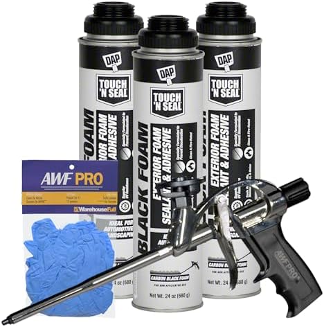 DAP Touch N Seal Black Spray Foam Sealant for RV, Pond, Waterfall & Landscape - UV Resistant, Class A Fire Rated, Waterproof, Polyurethane Adhesive with AWF PRO Gloves and Foam Gun (Pack of 3)