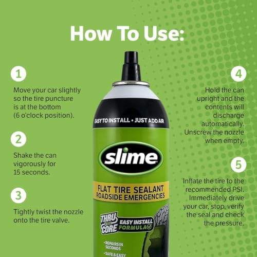 Slime 60187 Flat Tire Puncture Repair Sealant, Emergency Repair for Highway Vehicles, Suitable for Cars/Trailers, Non-Toxic, eco-Friendly, 18oz