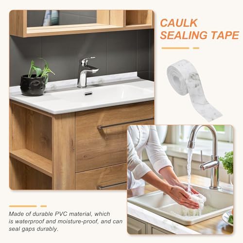 PATIKIL Caulk Tape Waterproof Self Adhesive, PVC Toilet Caulking Sealant Strip Bathtub Caulk Sealing Strip Tape for Bathroom Kitchen Countertop, Slate Stone Pattern (1.5 Inch x 16.4 Ft)