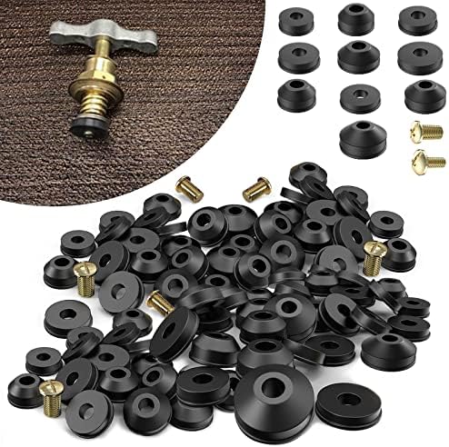 58-Pack Faucet Washer Assortment Kit Rubber Faucet Washers Flat and Beveled Faucet Washers Repair Kit with Brass Bibb Screws for Repairing Faucet Leak