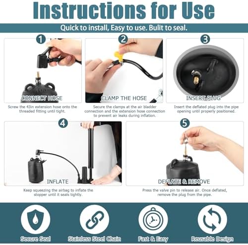 6 Inch Inflatable Pipe Plug Kit with Hand Pump and Safety Chain