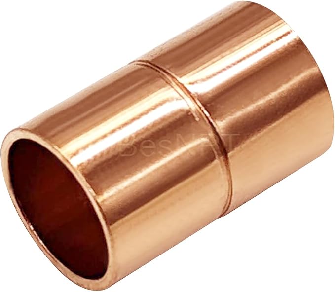 1 Pc 1-1/2 Inch Straight Copper Coupling Fittings,Pipe Solder Joint | C X C Sweat Connection Adapter For Hvac Air Conditioning Plumbing Refrigeration,Durable Premium Copper,Pipe Welding Joint