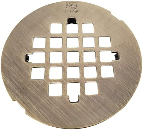 Westbrass D206P-06 2" No-Caulk PVC Compression Shower Drain with 4-1/4" Round Grid Cover, Antique Brass