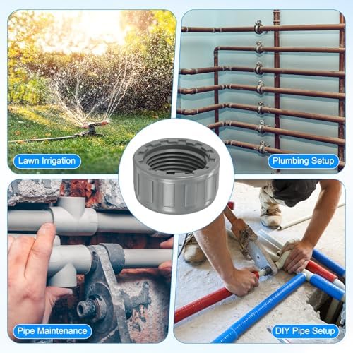 M METERXITY 8-Pack PVC Pipe End Cap Plug Adapter 3/4 In, Female Thread | Gray, Water End Cap Connector, Inner Teeth Pipe Plugs, for Outside Lawn, Yard/Watering Irrigation Systems