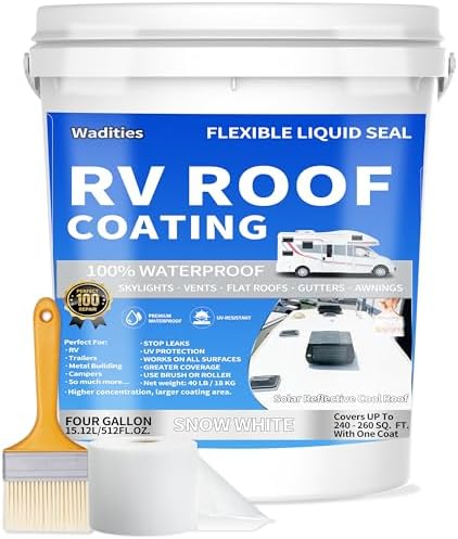 RV Roof Coating White, Wadities Waterproof Solar Reflective Sealant, Flexible RV Roof Sealant for Campers, Trailers, Motorhomes, Metal Buildings and Leak Repairs - 4 Gallon