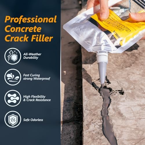 Concrete Crack Filler,1 LB High Elasticity Cement Crack Filler,Self-Leveling Quick-Drying & Waterproof Concrete Caulk,Concrete Repair for Driveway,Walkway,Patio,Joint,Indoor and Outdoor,Grey (16oz)