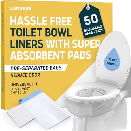 Lunderg Toilet Liners with Lemon Absorbent Pads - 50 Disposable Toilet Bags