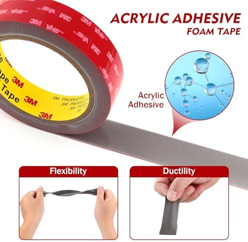 3M Double Sided Tape 1" x 15.4Ft Heavy Duty Mounting Tape Grey | Foam Tape Waterproof for Indoor Outdoor Home Office Car Decor