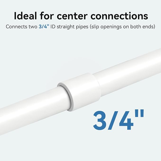 9 Pack 3/4 Inch White PVC Pipe Coupling, Socket x Socket, Schedule 40 Heavy Duty Slip Connectors for DIY Garden Support, Sprinkler System (0.75Inch)
