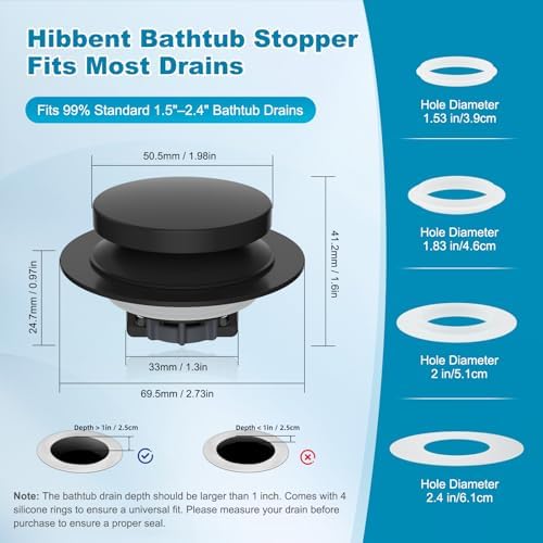 Hibbent 3 in 1 Metal Bathtub Drain Stopper, Universal Pop Up Tub Stopper