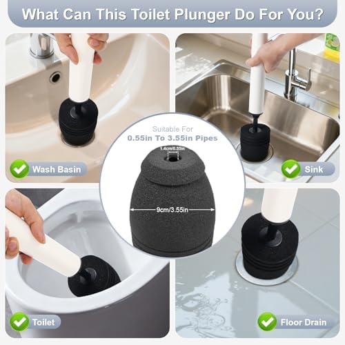Toilet Plunger & Brush Set, High Pressure Air Plunger (White)