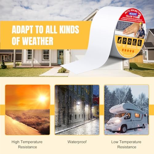 Yellow Titan RV Roof Sealant Tape White 2 in x 50 ft Waterproof Tape | Camper Roof Sealant Tape,RV Roof Patch,RV Roof Repair Tape,Butyl Tape,40mil/1.0mm,Temp:-40°F–212°F,DualSeal Ultra-Bond Tech