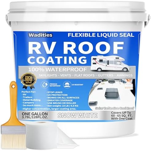 RV Roof Coating White, Wadities Waterproof Solar Reflective Sealant, Flexible RV Roof Sealant for Campers, Trailers, Motorhomes, Metal Buildings and Leak Repairs - 1 Gallon