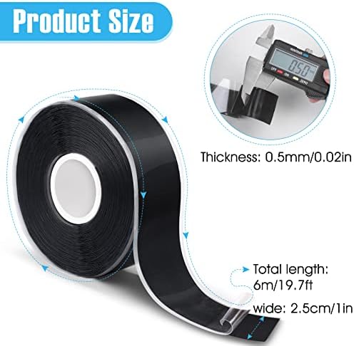 1" X 19.5 Ft Fusion Grip Silicone Tape, Black Self-Fusing Rescue Tape Rubber Wrap Adhesive Tape for Emergency Pipe & Plumbing Repair, Sports and Gym Equipment Pull Up Bars Barbells Tools Fixing