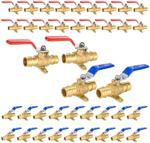 40-Pack Foskan Brass PEX-A Expansion Drop Ear Full Port Ball Valve, 1" Shut-off Valve for Hot and Cold Water Distribution(Blue and Red)