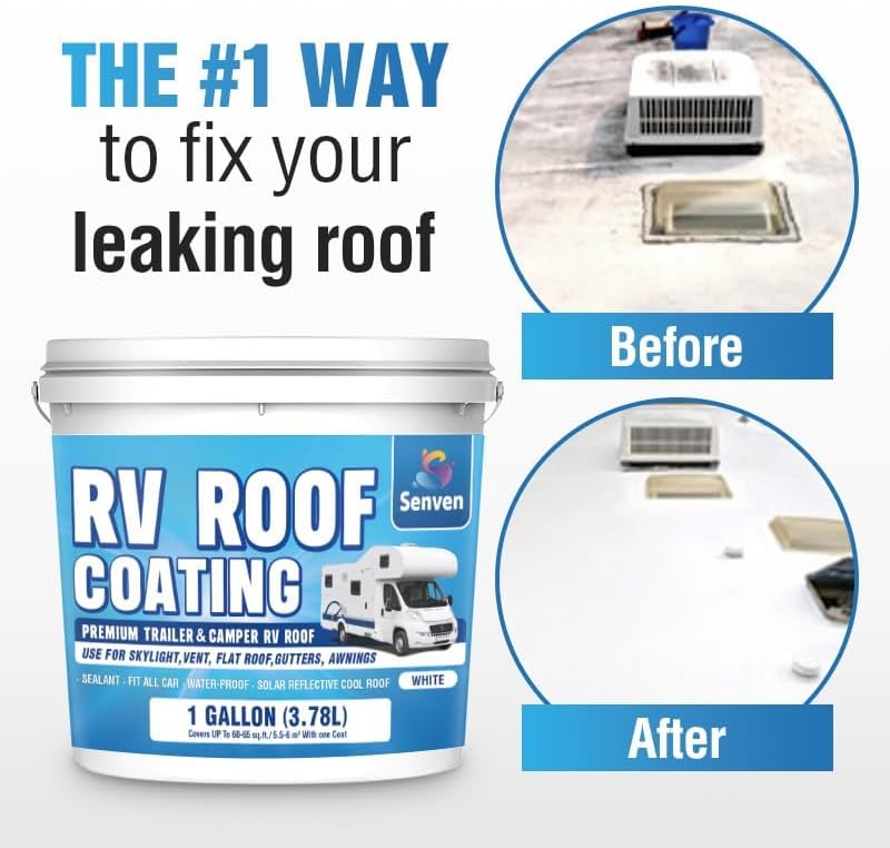 SENVEN RV Roof Sealant 1 Gallon and Self-Leveling Lap Sealant-10.3 Oz, RV Roof Coating RV Roof Sealant White Waterproof Solar Reflective & Leak Repair for Trailers Campers Motorhomes, Caulking Repair