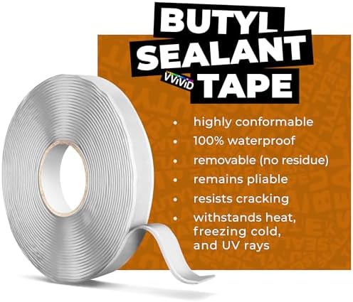 VViViD Premium Butyl Sealant Tape, Durable Rubber Sealer, Waterproof, Weatherproof, Noise & Vibration Reduction, White 1” Thick (37ft)
