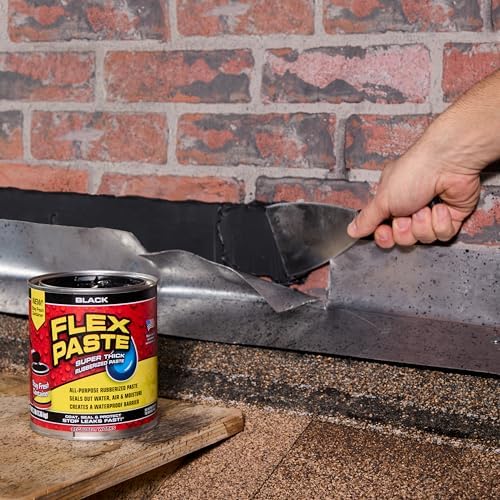 Flex Paste, Waterproof Paintable Putty, Spackle Sealant, Fill Gaps Cracks Holes - Block Out Water and Air - UV Resistant - Walls, Drywall, EPDM, Concrete, Roof, RV Repairs, Black, Quart