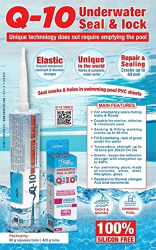 Nano Q10 Underwater Seal & Lock - Leak and Crack Repair Without Emptying The Pool, Reservoir, or Tank. Eco-Friendly Under Water Adhesive, Stays Flexible, Waterproof, and Chlorine Resistant (10.5 Oz)