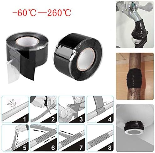 Self Fusing Silicone Tape 2.5cmx1.5m Waterproof Repair Tape for Air Hose Repair, PVC Pipe Repair, Leak Seal, Wire Insulation (Black)