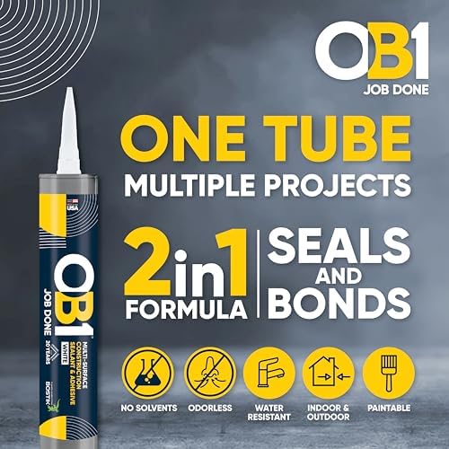 OB1 Universal Caulk Sealant & Adhesive White 10.1oz | Professional Grade Premium All-in-One Advanced Hybrid 2-in1 | Water Resistant Internal & External | Shrink Crack UV & Fade Resistant | 1 Cartridge